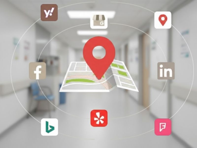 Hospital local SEO strategy with Google Business Profile, directory listings, and map location optimization.