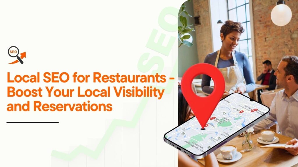 Local SEO for restaurants illustration showing Google Maps location pin and diners to represent boosting local visibility and reservations