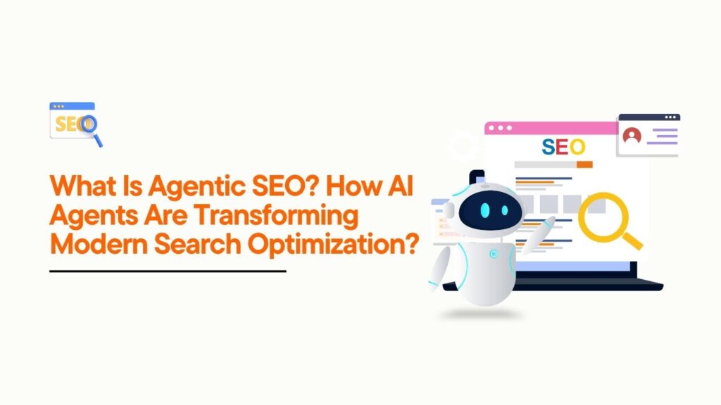 Illustration of Agentic SEO where AI agents optimize website content, keywords, and technical SEO automatically.